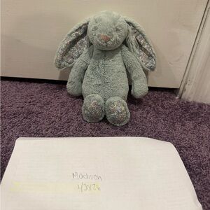 Jellycat Mint Green Bunny with Cream Tail sage blossom
